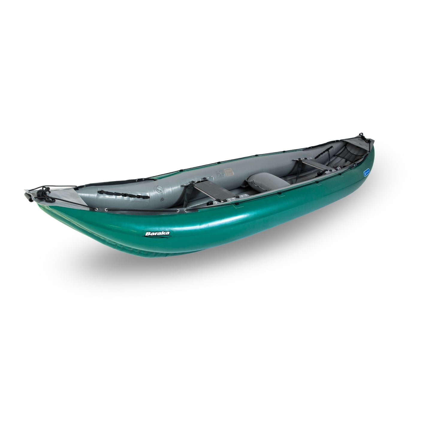dunkelgrünes BARAKA Gumotex-Schlauchboot mit zwei Sitzbrettern