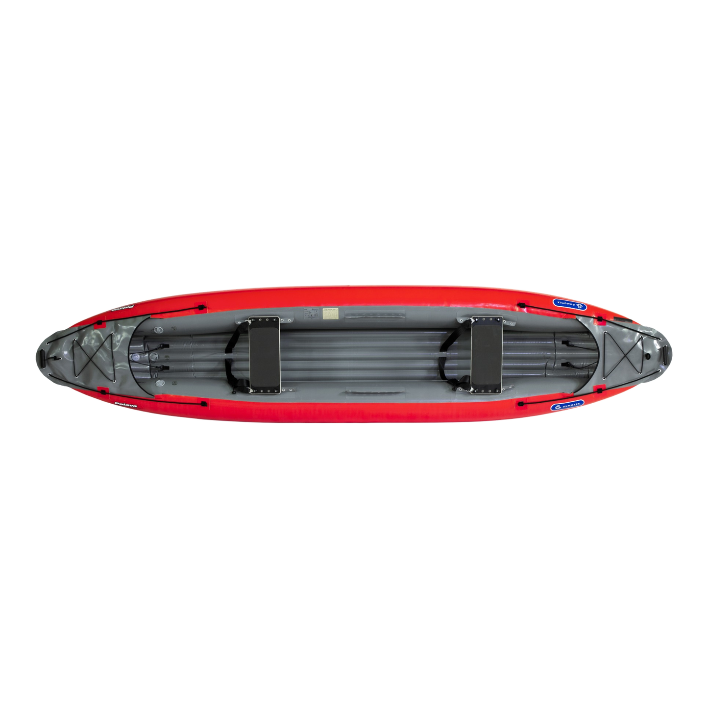 rotes PALAVA Gumotex-Schlauchboot von oben fotografiert