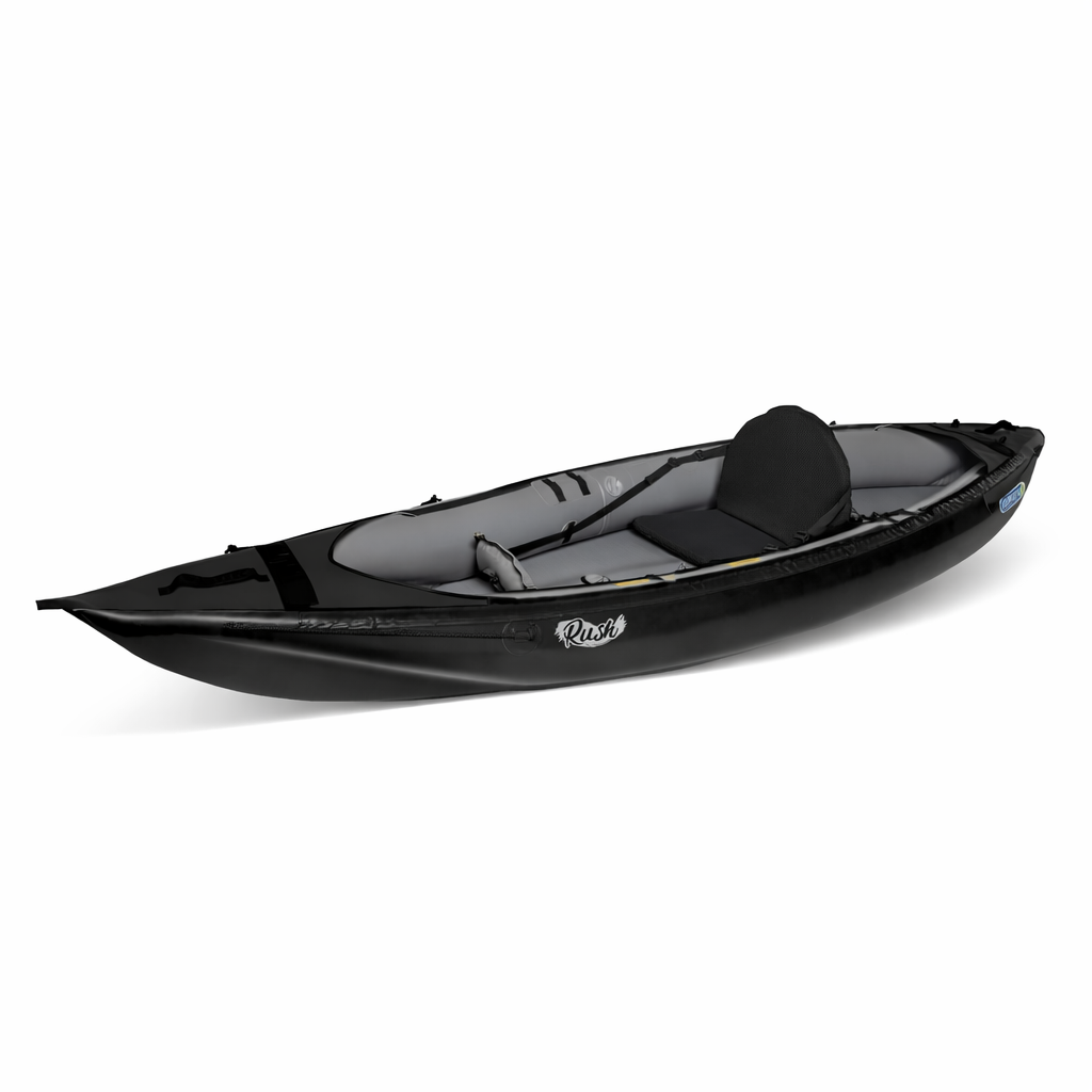 schwarzes RUSH-1 Gumotex-Schlauchboot mit einem Sitz