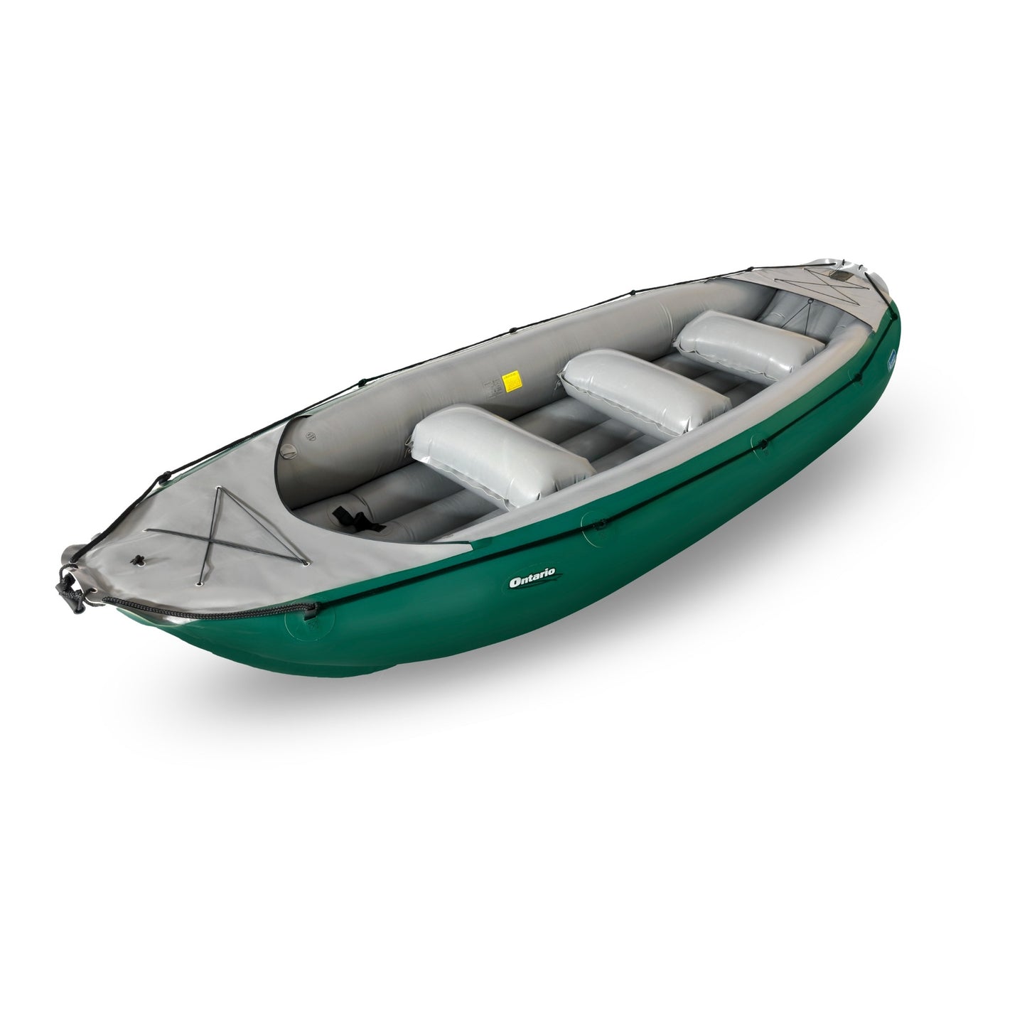 dunkelgrünes ONTARIO Gumotex-Schlauchboot mit drei Sitzpolstern