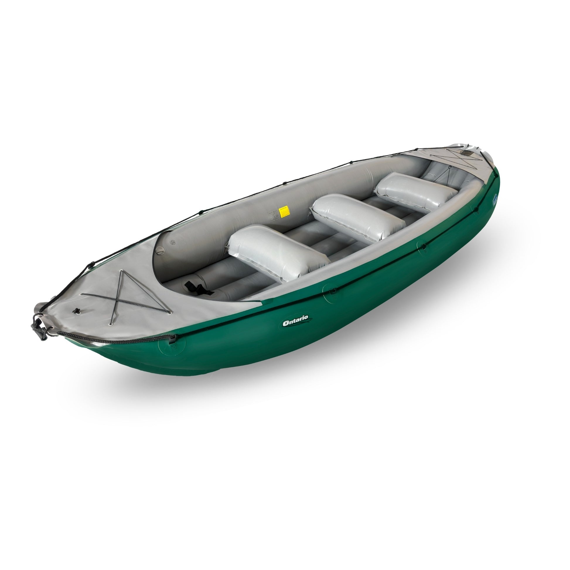 dunkelgrünes ONTARIO Gumotex-Schlauchboot mit drei Sitzpolstern