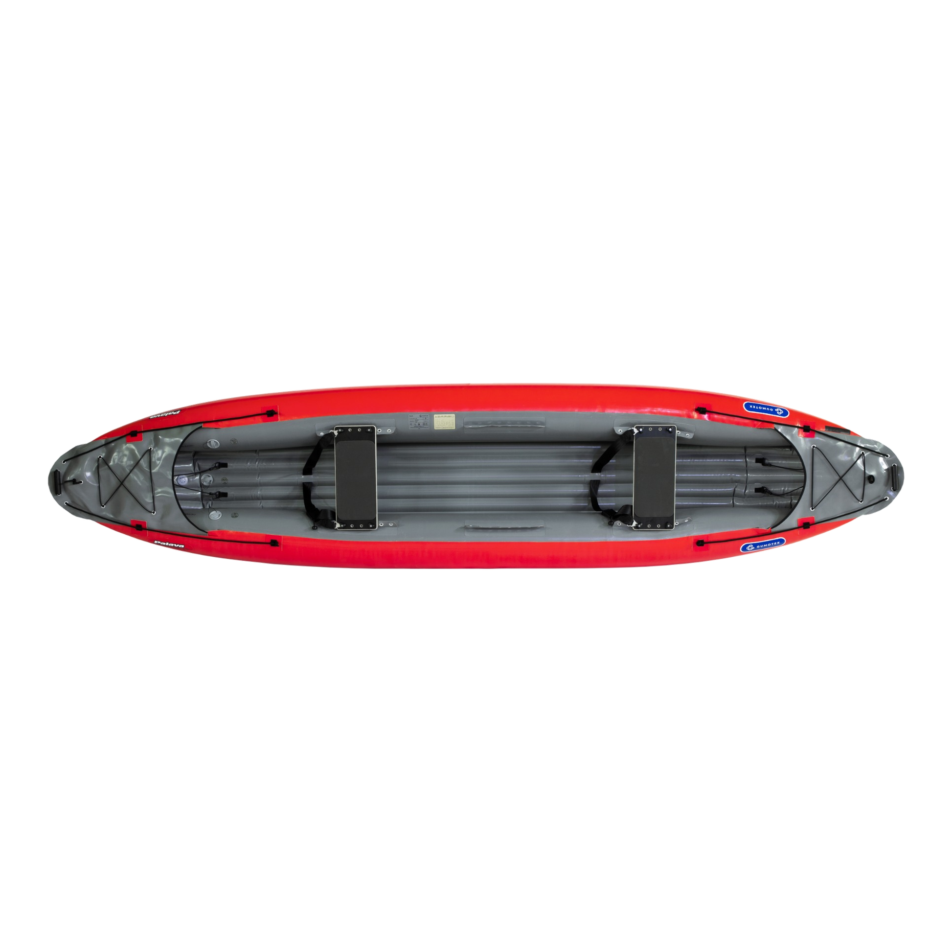 rotes PALAVA Gumotex-Schlauchboot von oben fotografiert