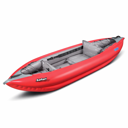 rotes SAFARI Gumotex-Schlauchboot mit einem Sitz