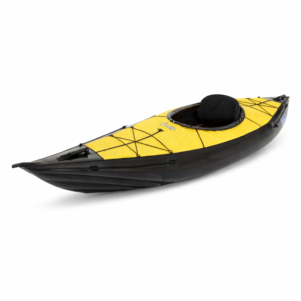 gelb-schwarzes SWING-1 Modell 2025 Gumotex Schlauchboot mit einem Sitz und Spritzverdeck