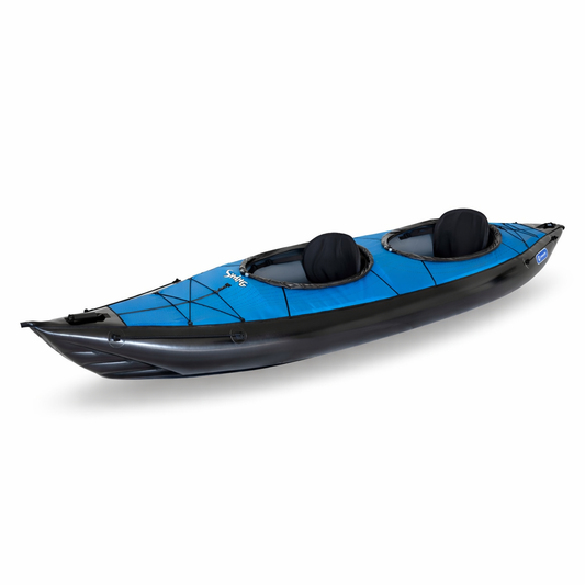 blau-schwarzes Swing-2 Modell 2025 Gumotex-Schlauchboot mit zwei Sitzen und Spritzverdeck